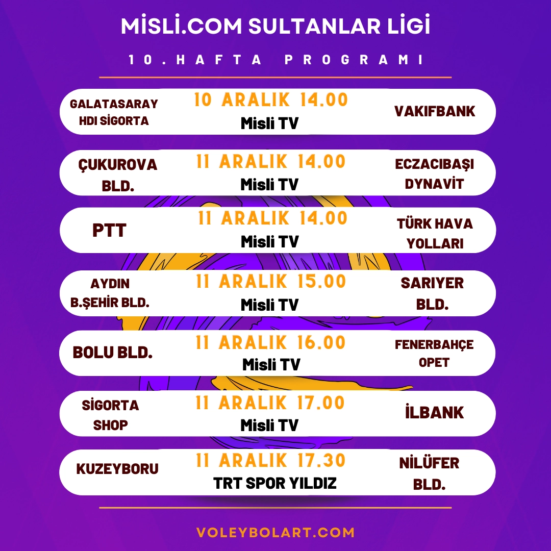 Misli.com Sultanlar Ligi 10. Hafta Maç Programı ve Yayın Akışı 10-11 Aralık