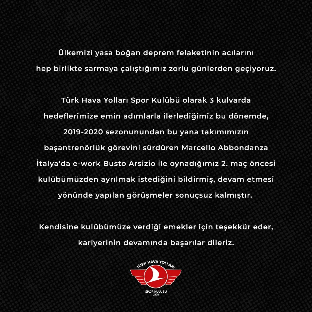 Türk Hava Yolları Marcello Abbondanza Resmi Açıklama 16 Şubat 2023