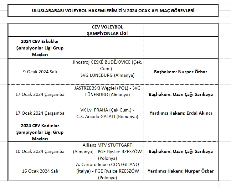 Uluslararası Voleybol Hakemlerimizin Ocak Ayı Görevleri 1